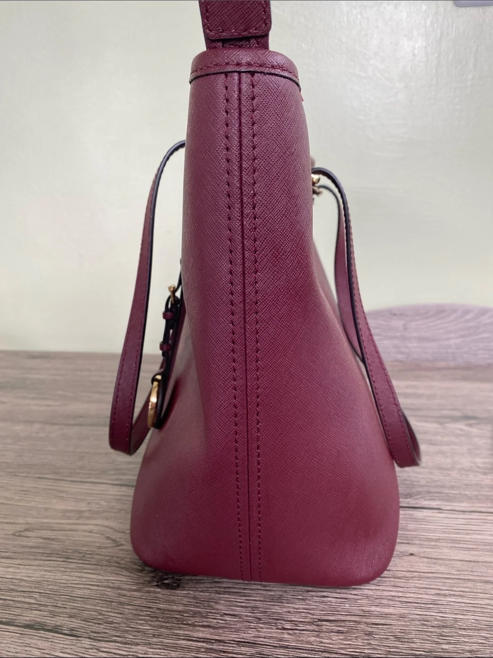 Michael Kors Burgandy Plum Zip Top Tote with Gold Hardware